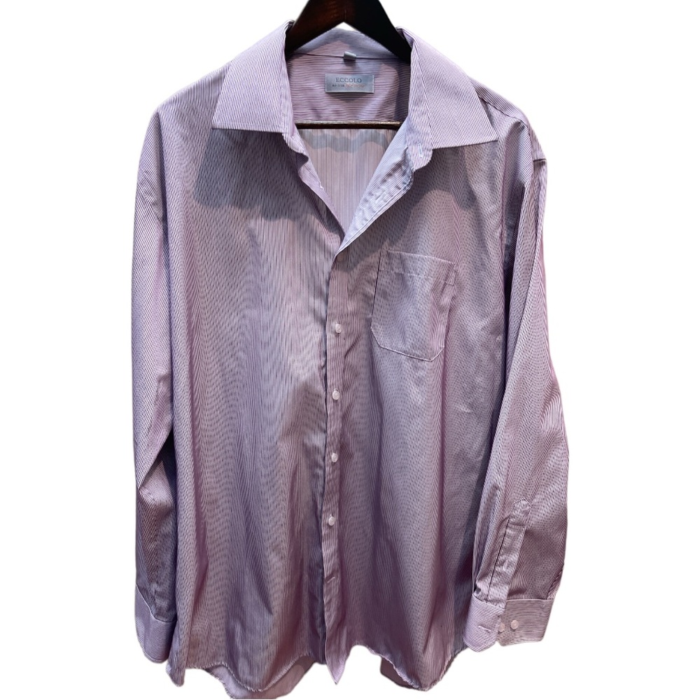 ECCOLO mens 18l button down dress shirt in purple small checkered pattern
